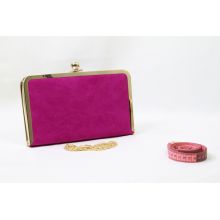 Top Klips Sarı Metal Çerçeveli Dikdörtgen Pörtföy Çanta Pembe
